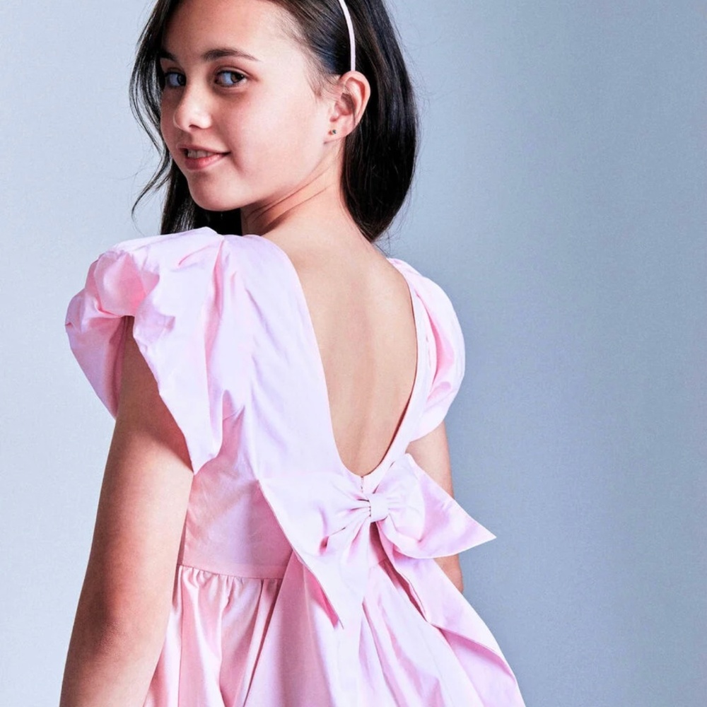 NWT Bardot Junior Short Puff Sleeve Mini Lanai Poplin Dress In Bliss Pink Size12